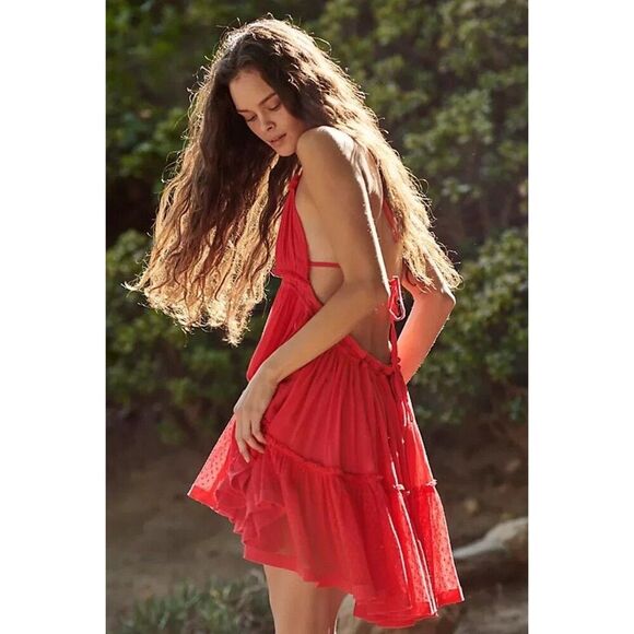 Free People Endless Summer 100 Degree Mini Dress Halter Beach Ruffle S 283567 - Picture 6 of 14